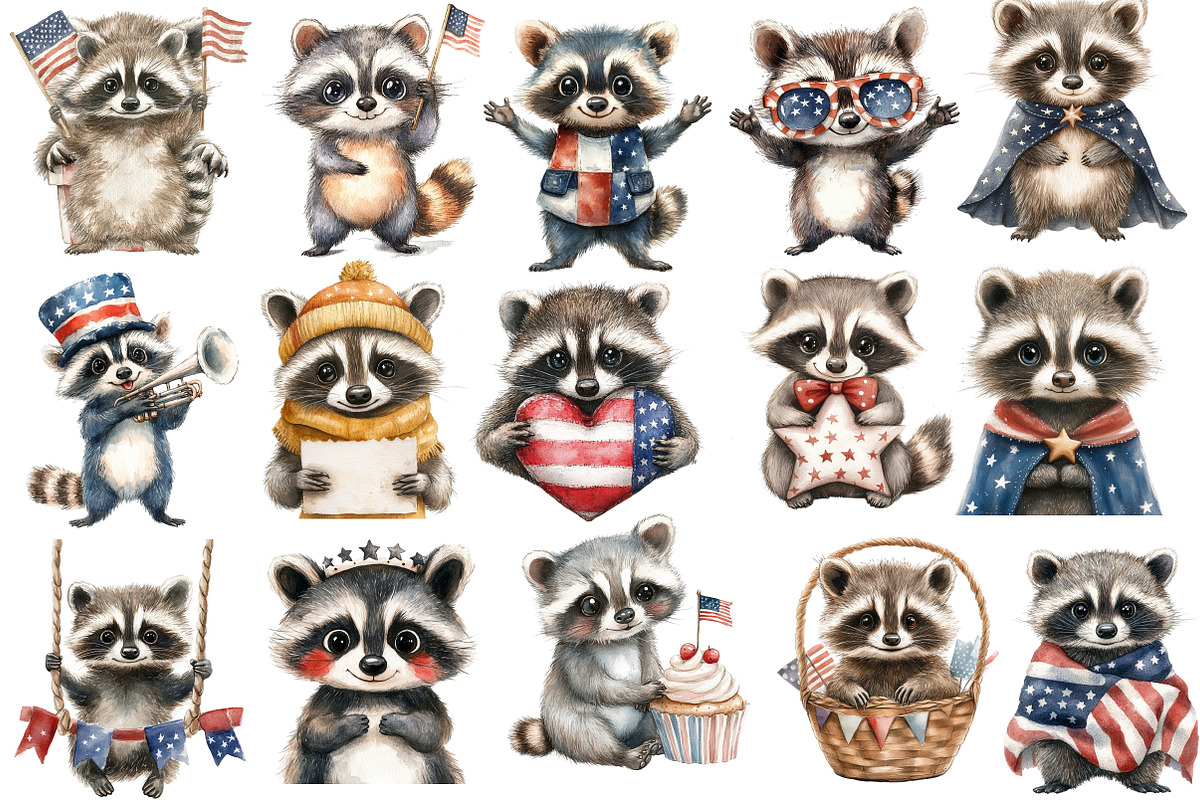 Cute Patriotic Raccoon PNG, an Illustration by SinaCreation (Photo 2 of 10)