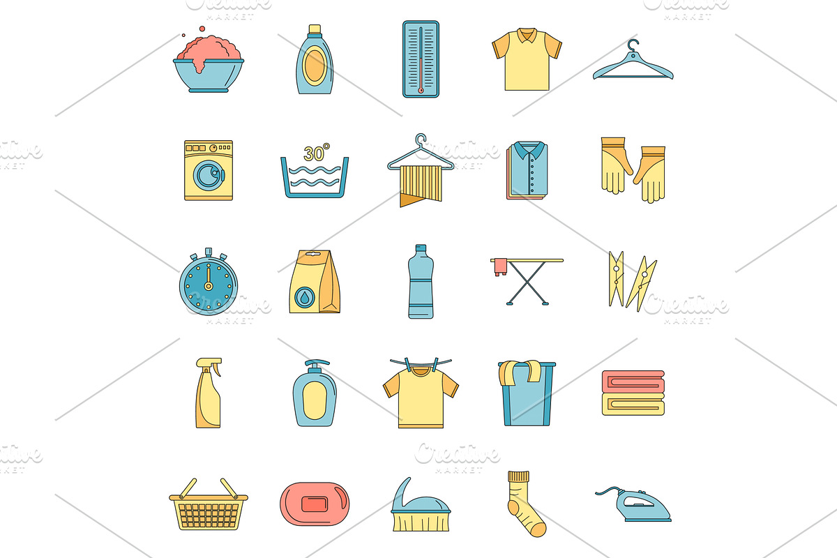 Laundry service icons set vector, an Illustration by Ylivdesign