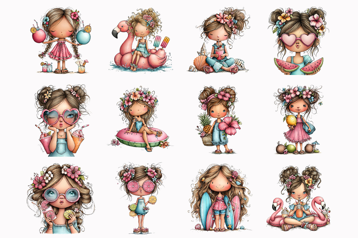 Cute Beach Girls Clipart, a Seasonal Illustration by Design Market (Photo 3 of 4)