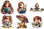 Cute Little Girl Reading Clipart, an Illustration by Pixels.Craft (Thumbnail 9 of 10)