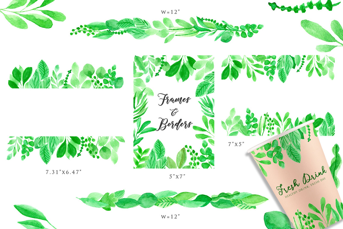 Leafy Watercolor Clipart, an Illustration by wulano (Photo 3 of 6)