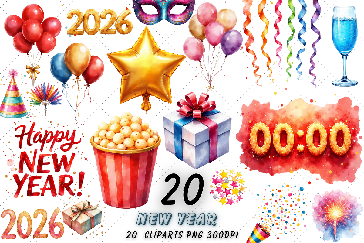 New Year Celebration Clipart Bundle, a Decorative Illustration by FloridPrintables (Photo 1 of 7)