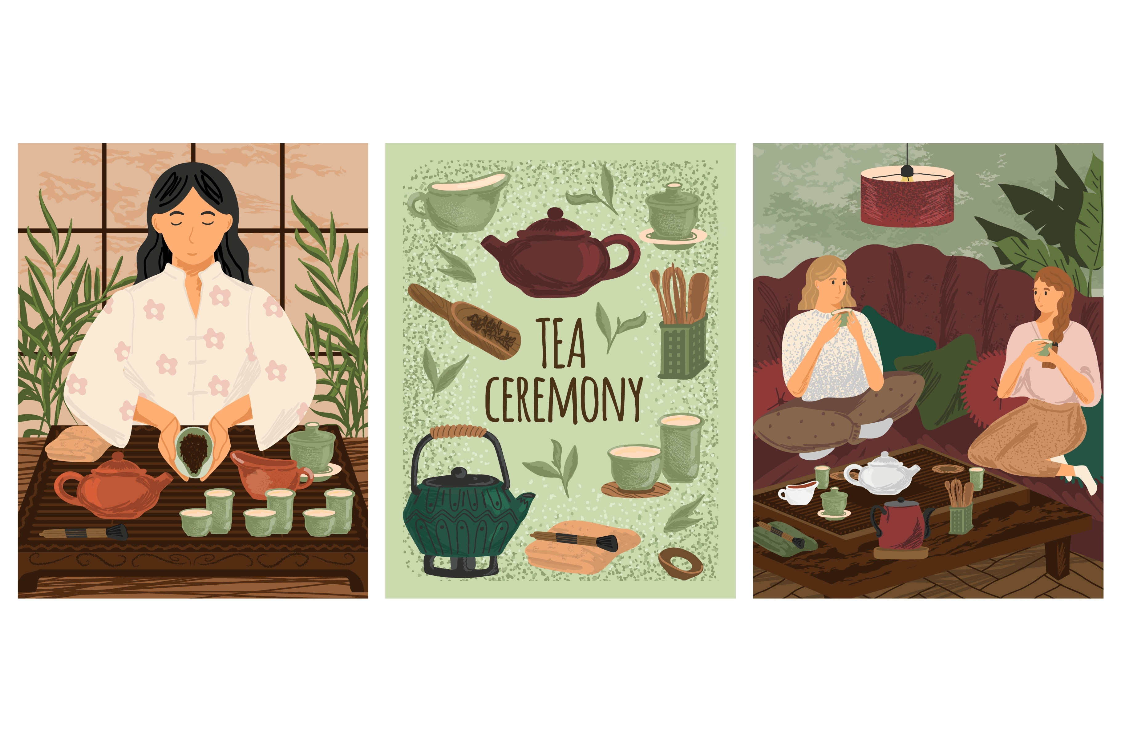 Tea ceremony concept vector posters, a Food Illustration by ...