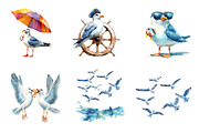Watercolor Summer Seagulls Clipart, an Illustration by CreationArt (Thumbnail 3 of 5)