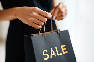Beautiful woman holding shopping bag after shopping, a Person Photo by AlyaAnd