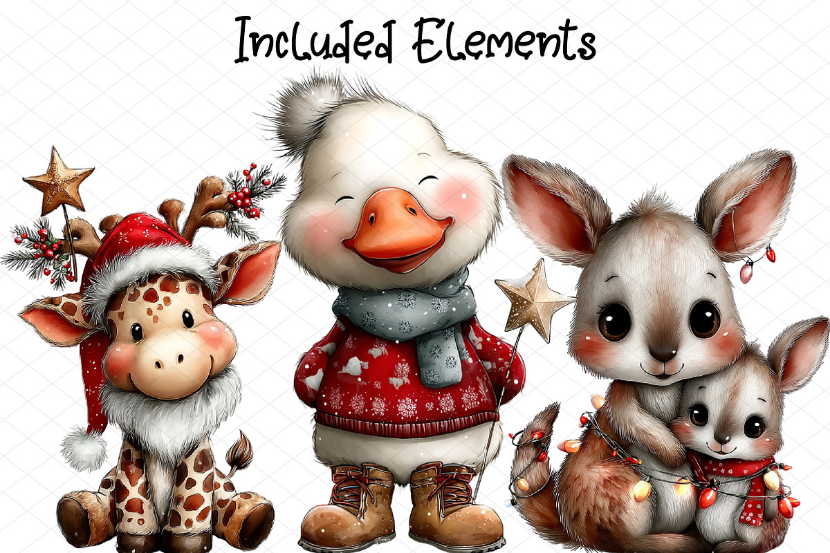 Cute Animals Christmas Clipart, an Illustration by cherrydesign (Photo 2 of 4)