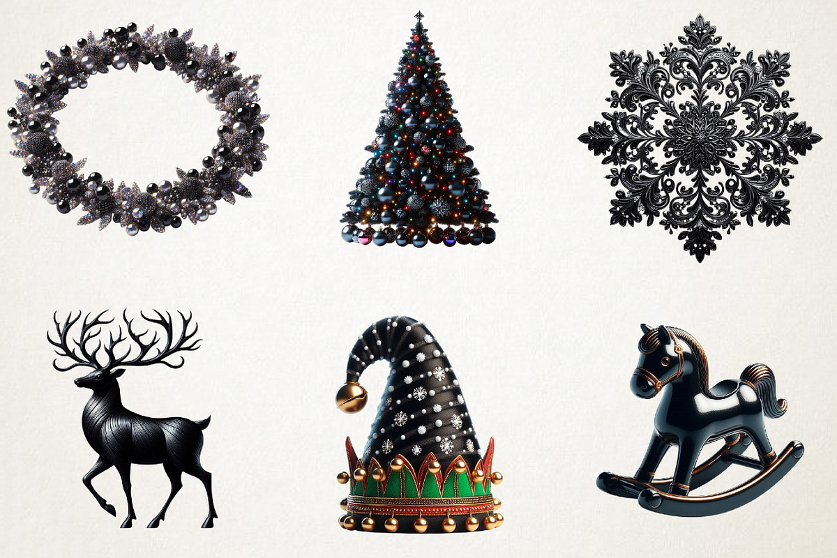 Black Christmas Clipart Set, an Illustration by RobertsArt (Photo 4 of 4)