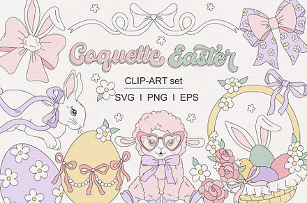 Coquette Girly Easter clipart set, an Object Graphic by @olga.angelloz