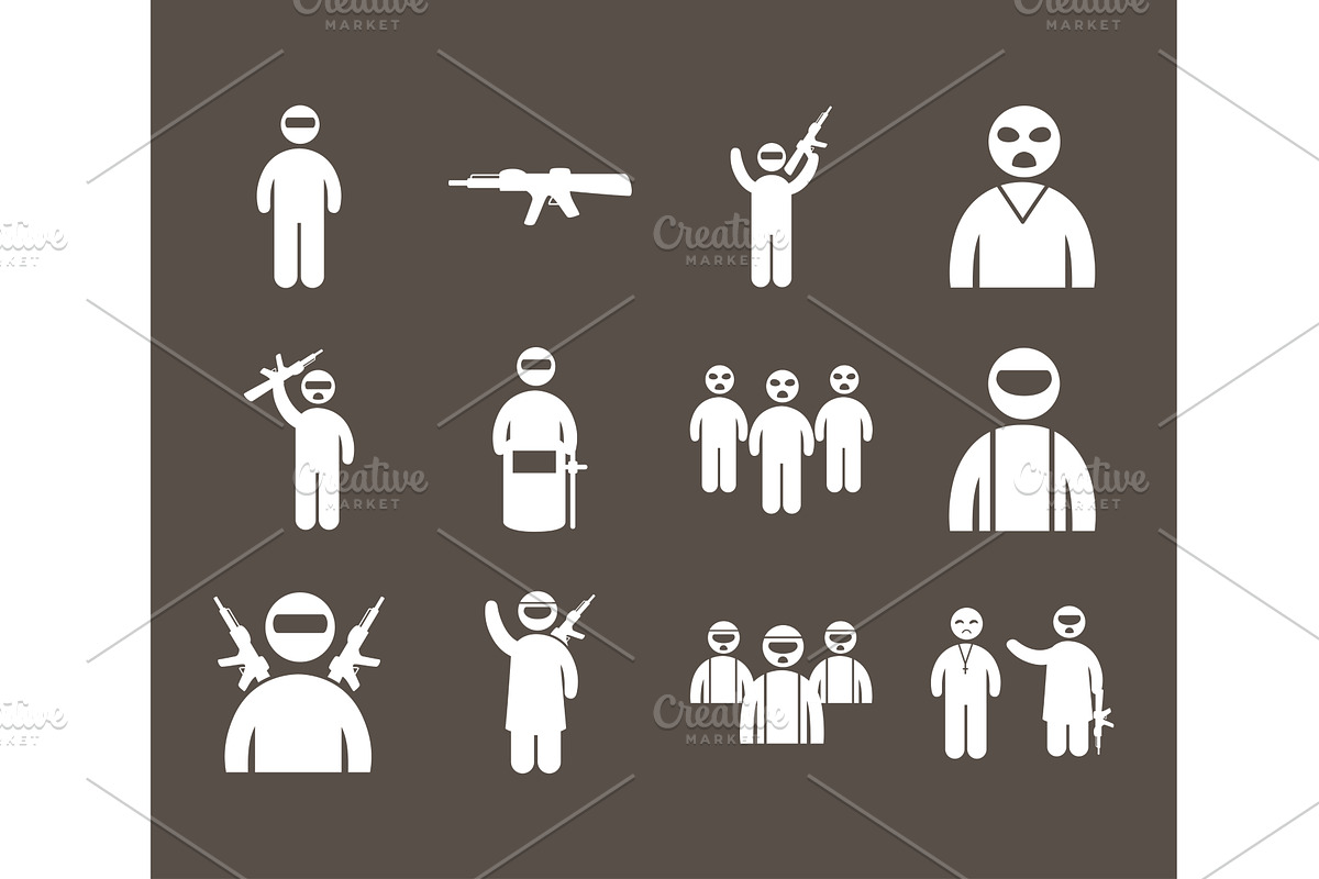 twelve extremists silhouettes icons, a Person Illustration by studiogstock