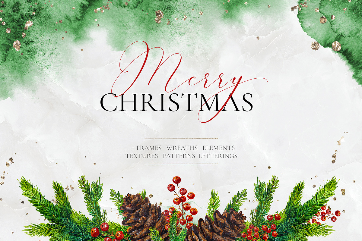 Merry Christmas watercolor set, a Decorative Illustration by MiraEl Art (Photo 1 of 9)