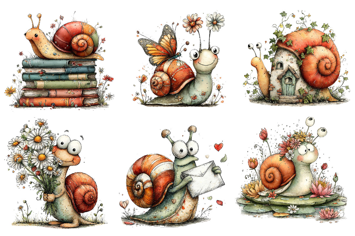 Whimsical Spring Snail Clipart, an Illustration by Dream Creation (Photo 2 of 6)