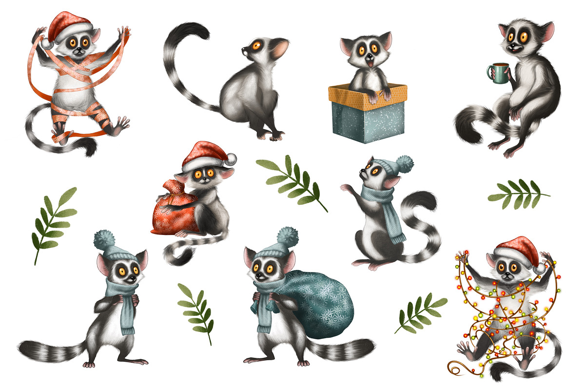 Lemur and Christmas, an Illustration by IrynaPanashii (Photo 2 of 11)