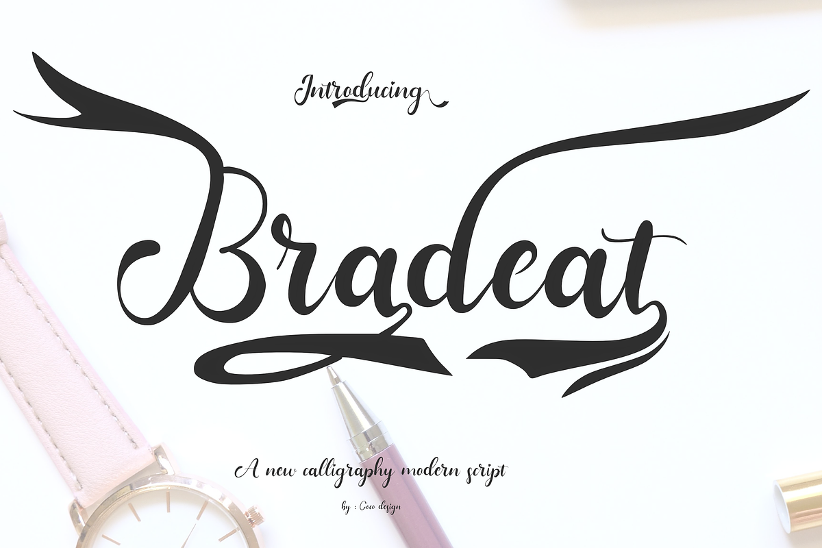 Bradeat, a Script Font by cocodesign (Photo 1 of 7)