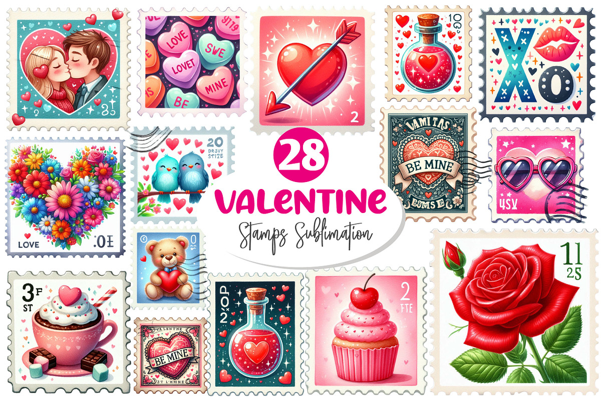 Valentine Stamps Sublimation Clipart, a Work Illustration by Dream Creation (Photo 1 of 6)