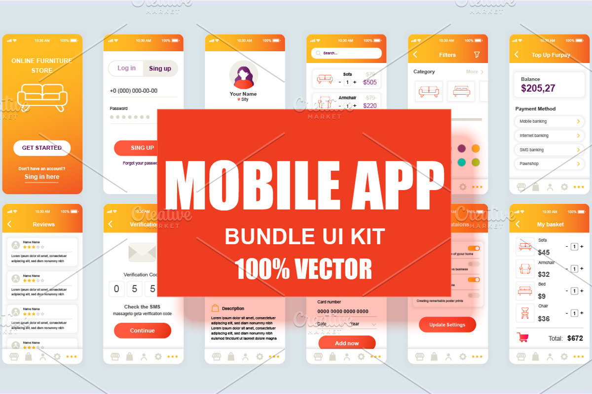 Mobile App UI Kit, a Templates & Theme by alexdndz (Photo 1 of 21)
