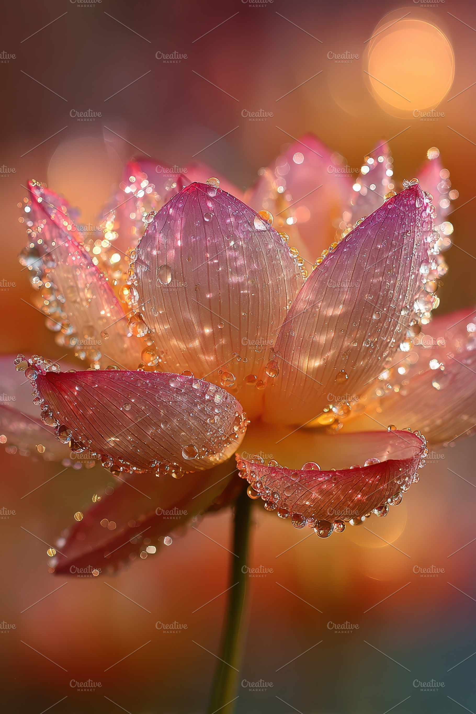 Dewdrops on Pink Lotus Flower Petals, a Photo by Pixeness Studio