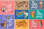 5 cute girls women travelers, an Illustration by EvgeniaV (Thumbnail 2 of 3)