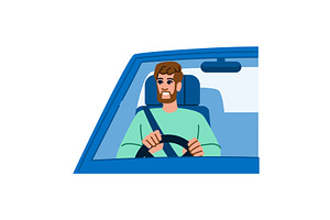 Smiling bearded man driving a car, a Transportation Illustration by pikepicture