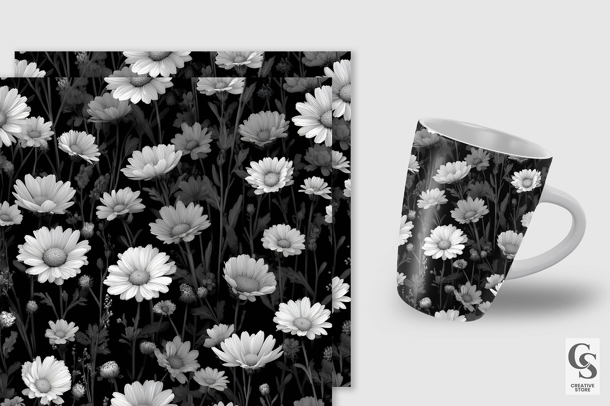 Black & White Daisy Wildflower Paper, a Pattern Graphic by Creative Store (Photo 2 of 4)