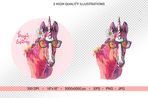 Cute Magic Pink Unicorn Illustration