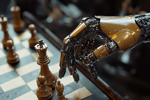 Robotic hand making a strategic move, a Photo by Tanuart