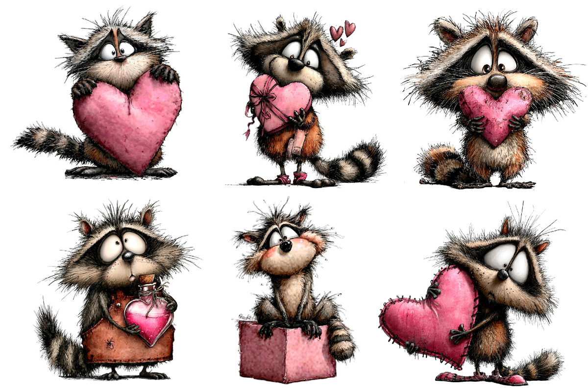 Whimsical Valentine Raccoon Clipart, an Illustration by Dream Creation (Photo 4 of 7)