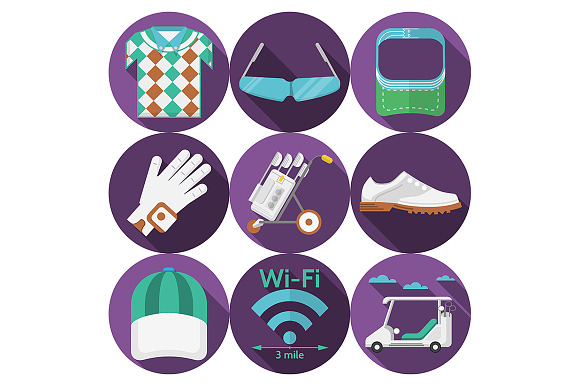 Purple Flat Icons For Golf. Part 2