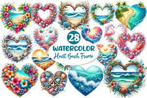Heart Beach Frame Clipart, an Illustration by Dream Creation