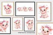 15 Bundle Watercolor Girl Pig Pink, an Animal Illustration by Morspective (Thumbnail 4 of 8)