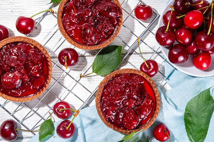 Cherry tartlets, mini tarts pie, a Food & Drink Photo by Rimma