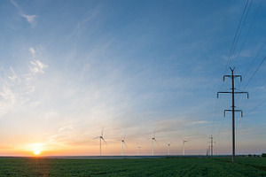 Industrial landscape with wind turbi stock photo containing renewable and