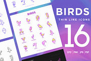 Birds | 16 Thin Line Icons Set, an Outline Icon by Alex Blogoodf (Thumbnail 1 of 7)
