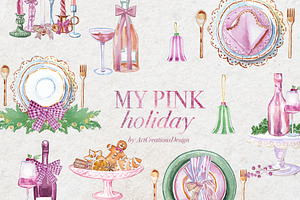 Watercolor My Pink Menu Clipart