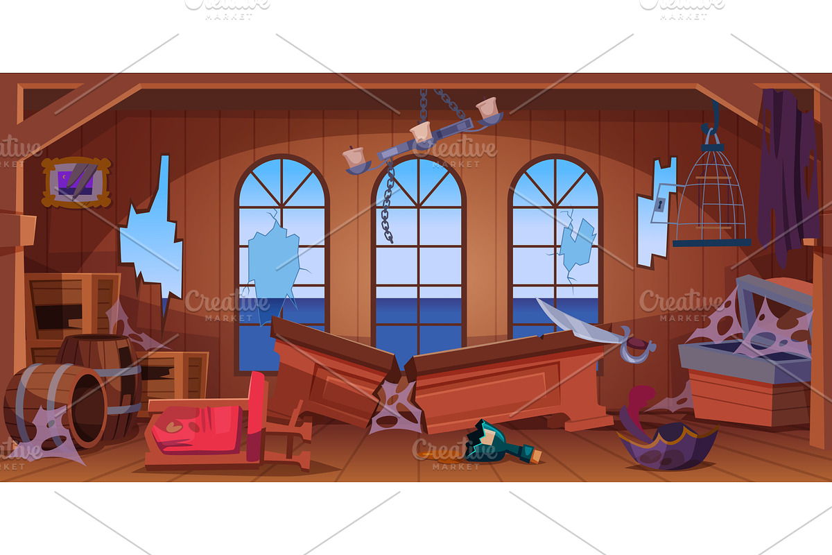Damaged captain cabin. Abandoned, a Transportation Illustration by Onyx