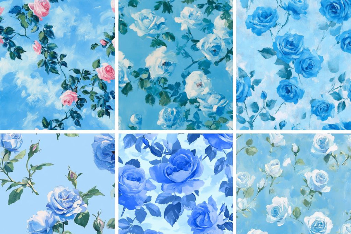 Sky Blue Serenity Roses Seamless, a Pattern Graphic by PrintablesByFranklyn (Photo 2 of 4)