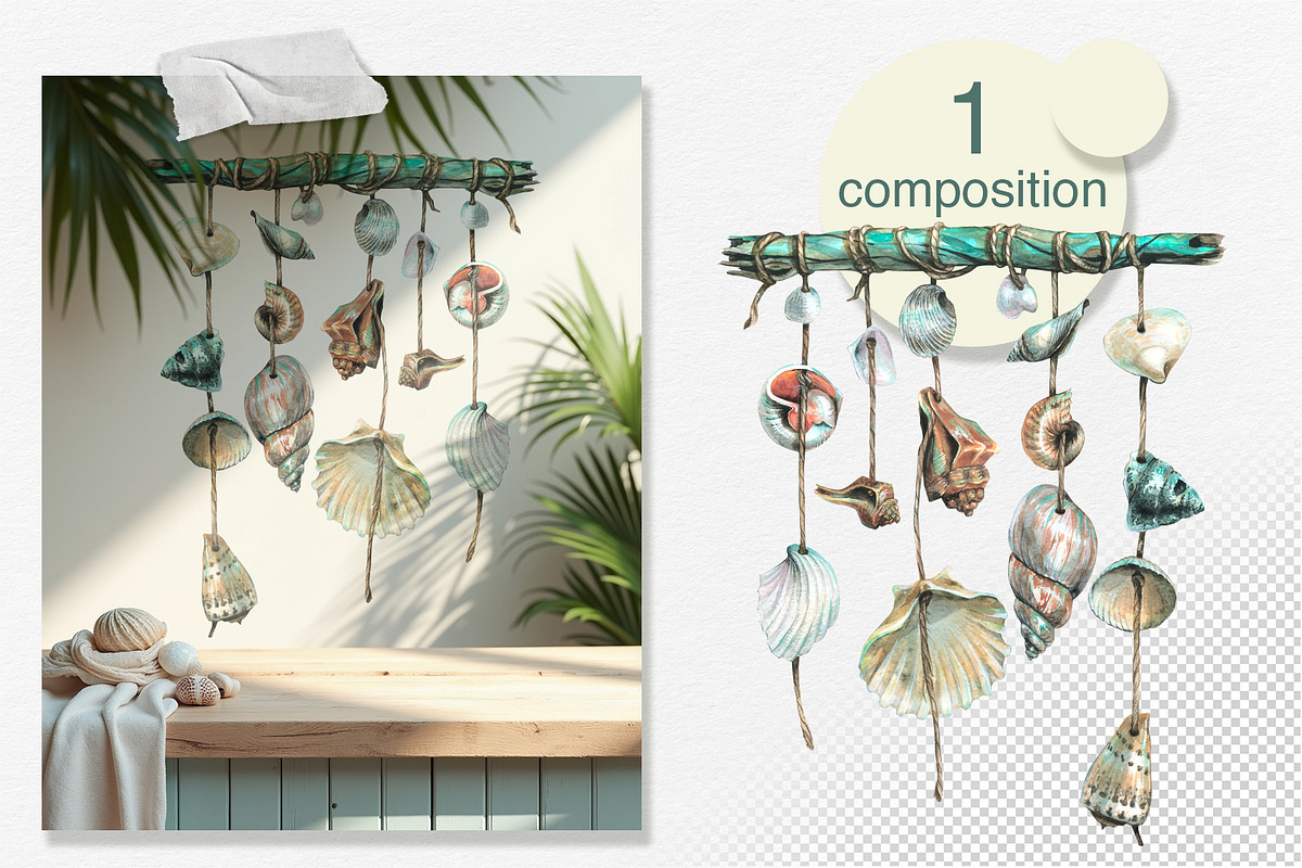 Garland of Shells Watercolor Clipart, an Illustration by NATASHA CHU (Photo 3 of 12)