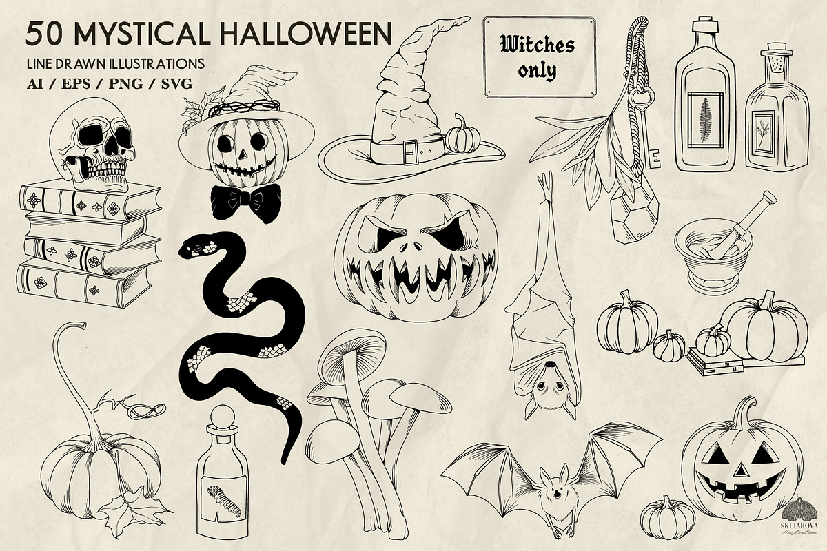 Mystic Halloween LineArt + Procreate, an Object Illustration by Skliarova (Photo 5 of 7)
