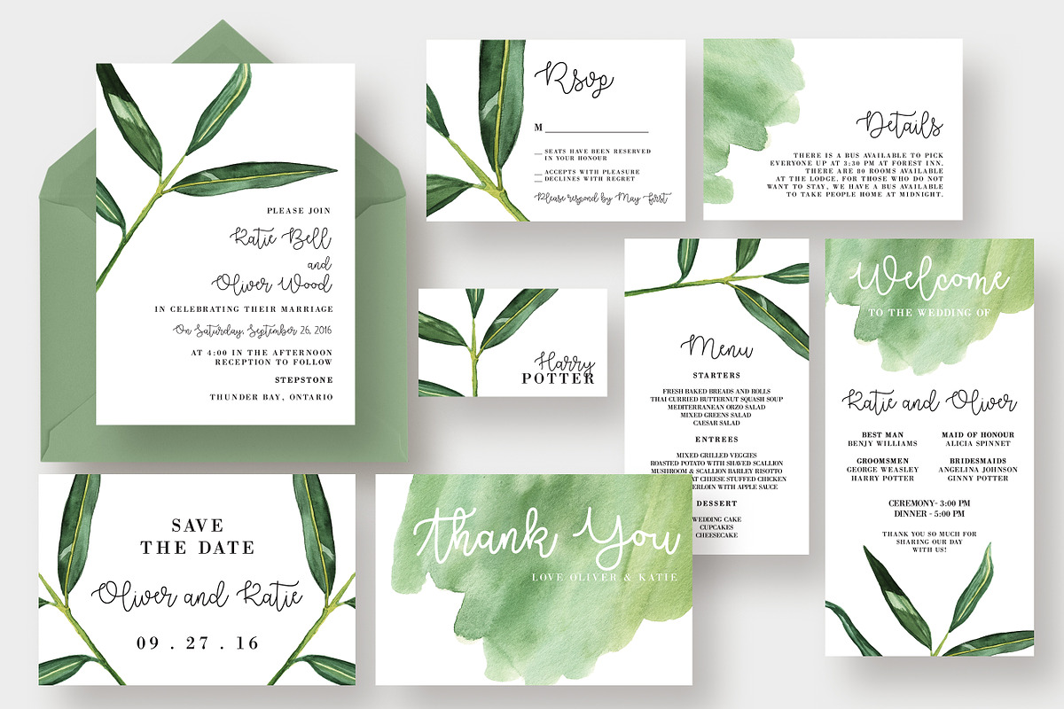 Watercolor Leaf Wedding Suite, an Invitation Template by Knotted Design (Photo 1 of 4)