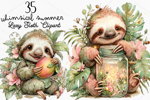Whimsical Summer Lazy Sloth Clipart, a Seasonal Illustration by Canvas Craft