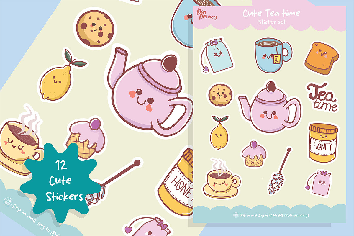 Kawaii Tea Time Sticker Set, an Illustration by Dori Debreceni draws (Photo 1 of 2)