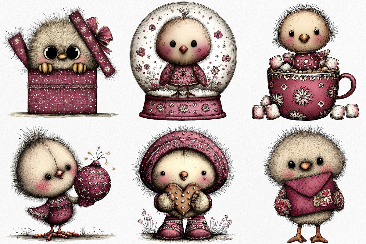 Whimsical Christmas Chick Clipart, an Illustration by Canvas Craft (Photo 3 of 7)