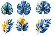 Blue and Gold Tropical Leaves, an Illustration by Designworld (Thumbnail 2 of 7)