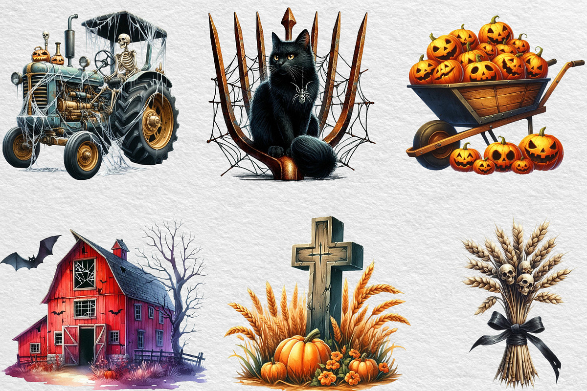 Creepy Halloween Farm Clipart Png, an Illustration by Black Bird Studio (Photo 3 of 6)