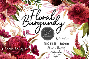 Burgundy Botanical Boho Clipart Set