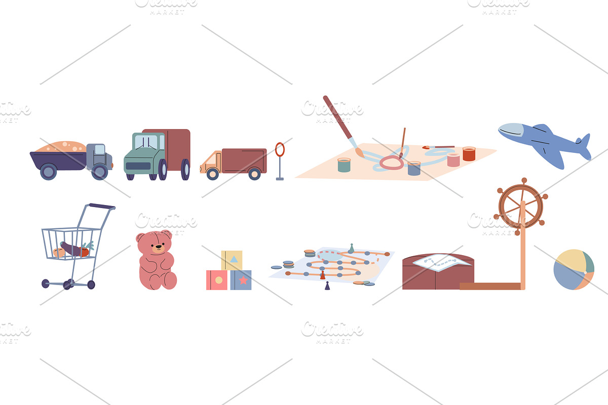 Toys and games elements. Transport, an Object Illustration by Valerie Bodnar