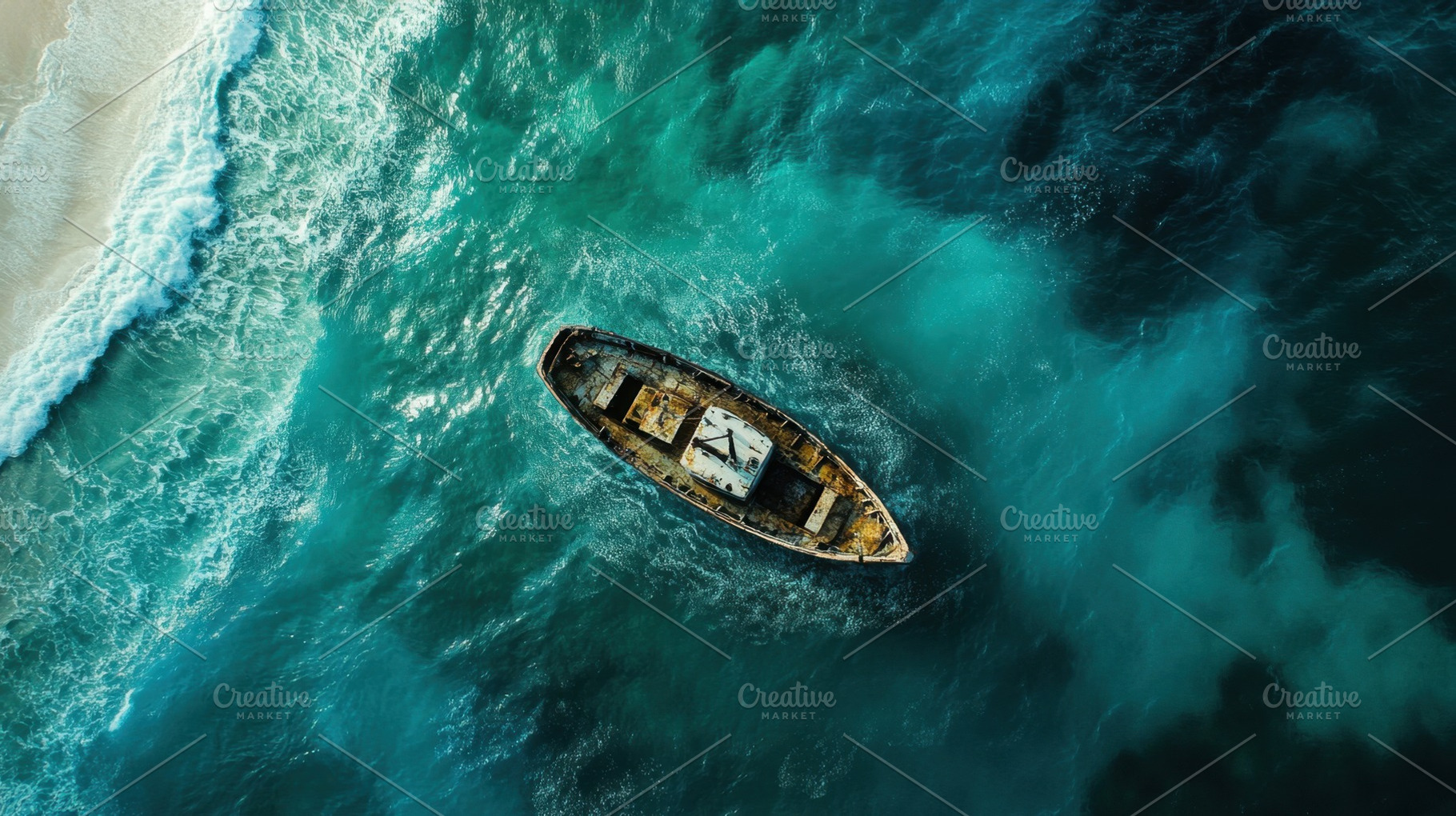 Abandoned boat in turquoise sea, a Photo by Beautiful things