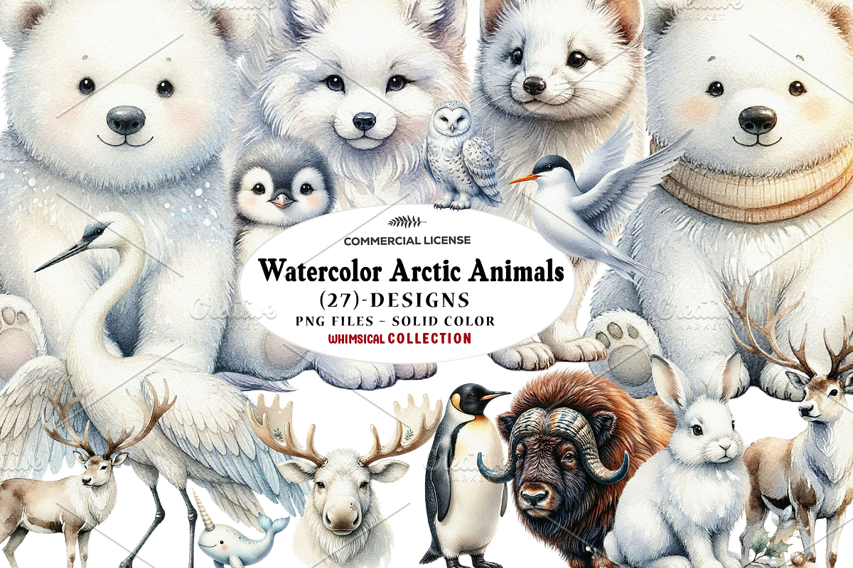 Watercolor Arctic Animals Clipart, a Seasonal Illustration by CreationArt (Photo 1 of 7)