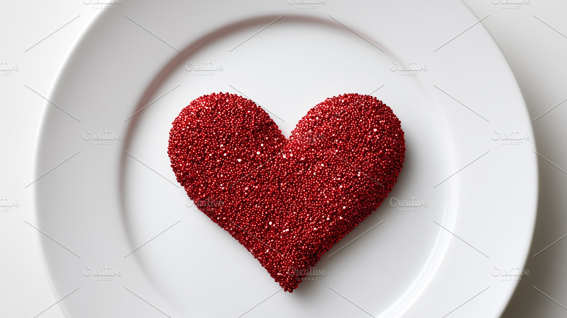 Sparkling red beaded heart on plate, a Holiday Photo by MistyDay