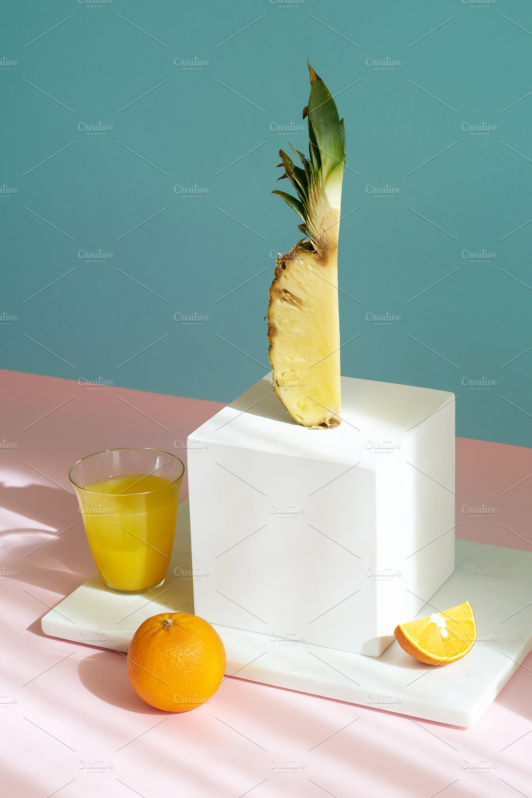 Tropical fruits variety on a colorful background. Side view with, a Food & Drink Photo by Asya Nurullina