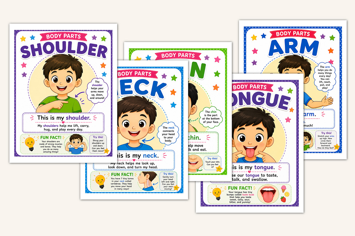 Body Parts Flashcards for Kids, a Stationery Template by Designmela01 (Photo 3 of 5)